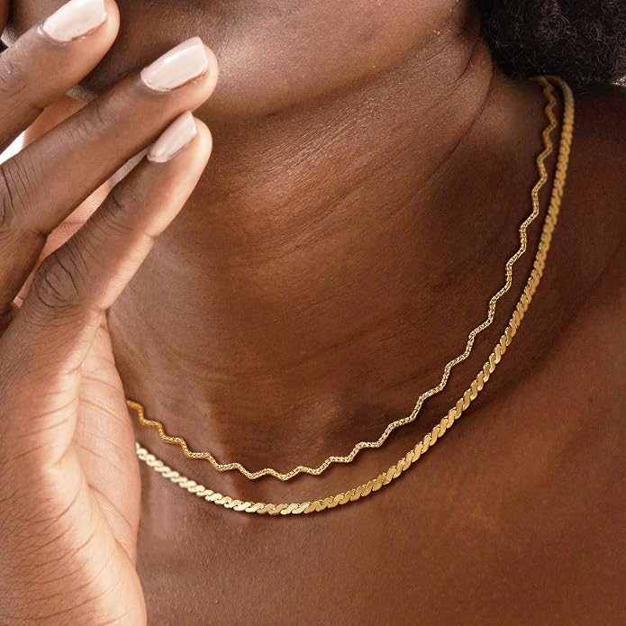 Dremmy Studios Dainty Gold Choker Necklace for Women 14K Gold Plated Coin Disc Figaro Layered Beaded Flat Mariner Sideways Cross Wishbone Link Clavicle Necklaces