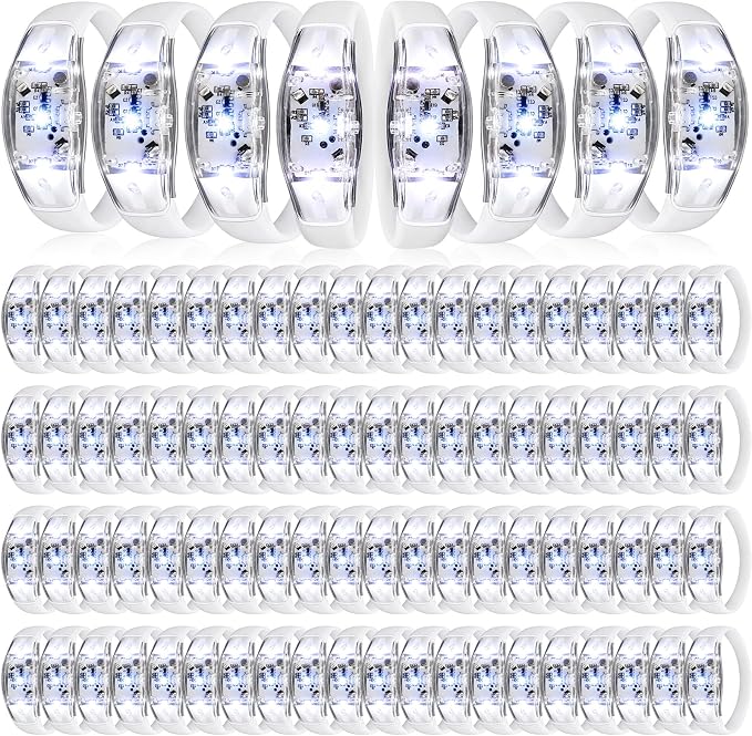 JellyArch 100 Pcs White LED Glow Bracelets, Sound Activated LED Bracelets for Wedding Reception Party Favors, Bridal Shower, Bachelorette Party, Rave, Concert, Birthday and Night Events