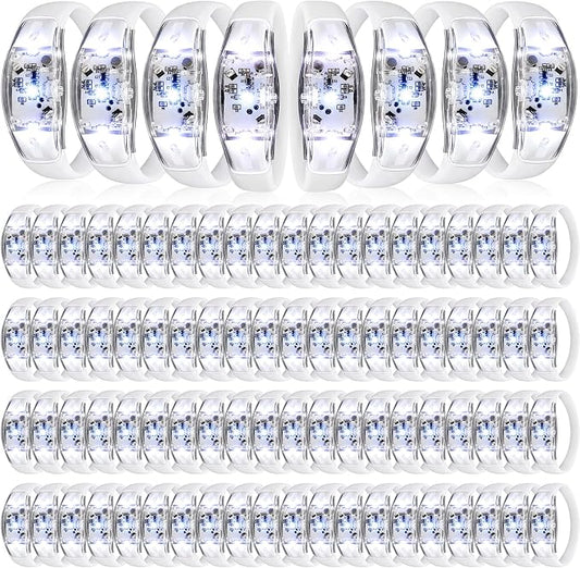 JellyArch 100 Pcs White LED Glow Bracelets, Sound Activated LED Bracelets for Wedding Reception Party Favors, Bridal Shower, Bachelorette Party, Rave, Concert, Birthday and Night Events