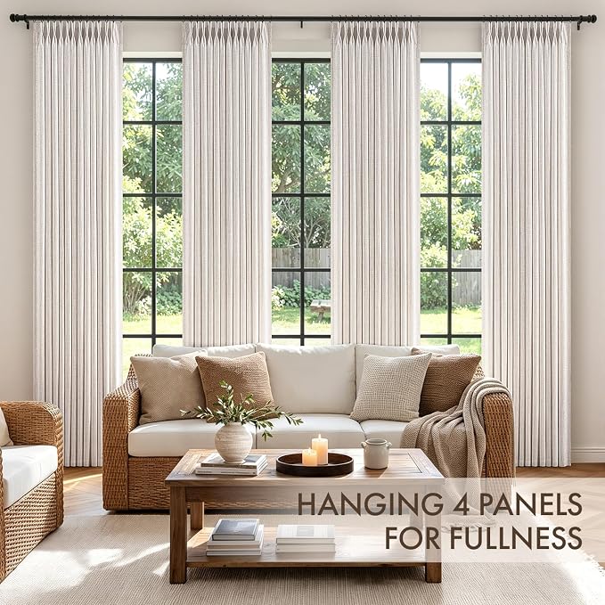 MIULEE 4 Panels Set Pinch Pleated Linen Curtains 96 Inches Long for Living Room Bedroom, Memory Trained Pinch Pleat Drapes Light Filtering Natural Semi Sheer Window Curtains Hooks Rings Back Tab