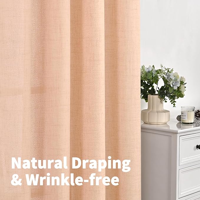 YoungsTex Peach Linen Curtains 40 Inches Long, Short Drapes with Bronze Grommet Privacy Light Filtering for Living Room Bathroom Kitchen Winodw, 42 x 40 Inch, 2 Panels