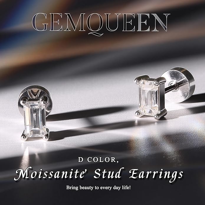 GEMQUEEN Moissanite Earrings Studs Flat Back Earrings Hypoallergenic - 14K Gold Plated Sterling Silver Earring for Women Men Small Dainty Cartilage Helix Piercing Jewelry D Color VVS1
