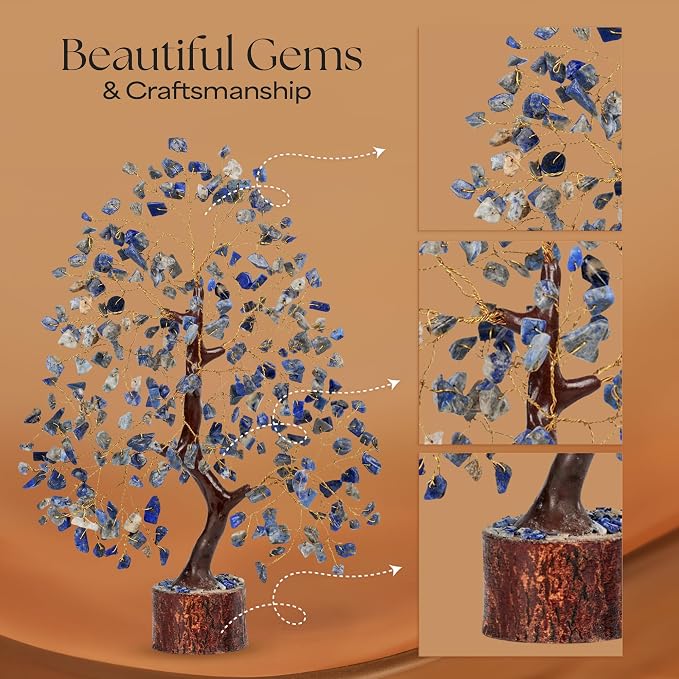 Lapis Lazuli Stone Money Tree | Tree of Life | Energy Healing Stones | Feng Shui Bonsai | Reiki Crystal Healing | Good Luck | Chakra Tree | Spiritual | Crystal Gifts | Office Home Decor