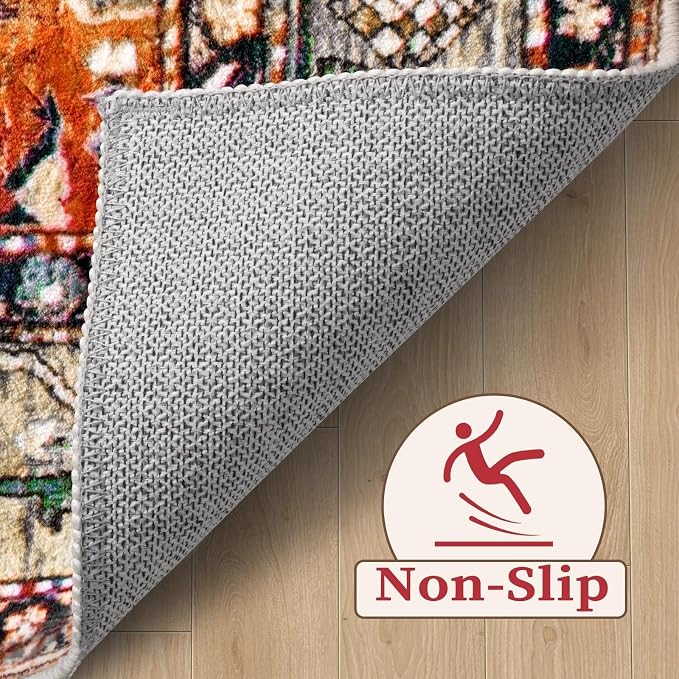 SERISSA Boho Tribal 8x10 Area Rugs, Washable Vintage Large Living Room Rug Non-Slip, Ultra Soft Oriental Print Distressed Farmhouse Carpet for Dining Room Bedroom Dorm Office Home Decor