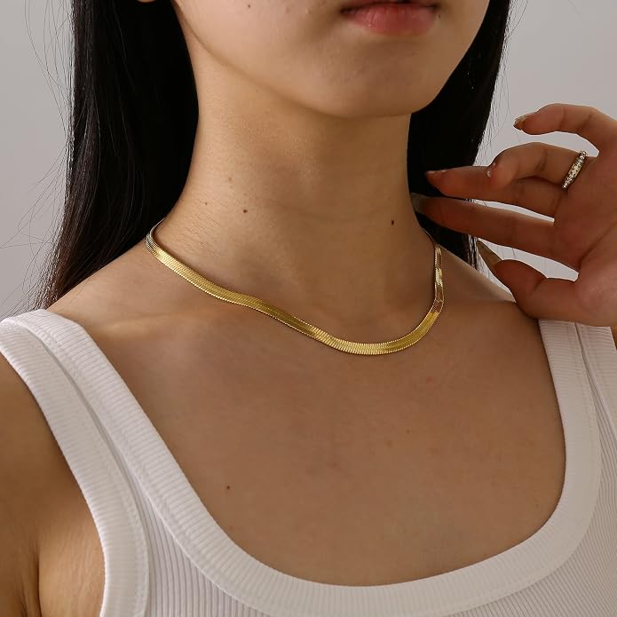 Gold Chain Necklace for Women Dainty Simple Satellite Beaded Twisted Chain Choker Necklace Everyday Jewelry Christmas Gifts