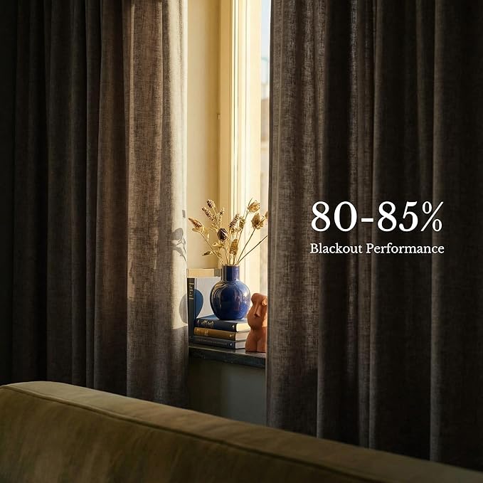 NICETOWN 395GSM Heavyweight Pinch Pleat Warm Oatmeal Faux Linen CurtainDrapes 96 inches Long for Bedoom, Room Darkening Thermal Double-Sided Thick Privacy Panel, W40 x L96, 2 Pieces