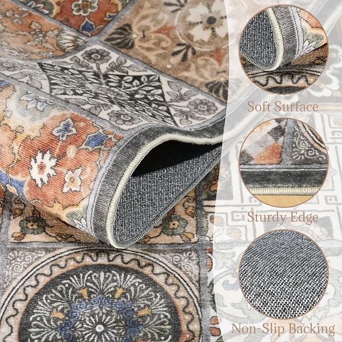 Machine Washable Entryway Small Area Rugs: Soft Non-Slip Low Pile Door Mat Indoor Entrance 2x3 ThrowRug for High-Traffic Areas Kitchen, Hallway, Farmhouse Decor