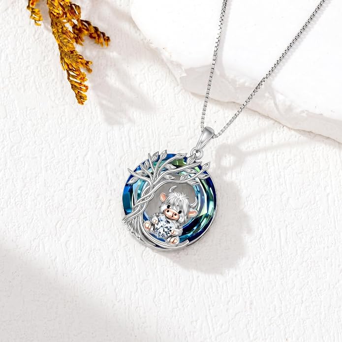 PELOVNY Teddy Bear Necklace for Women 925 Sterling Silver Bear/Highland Cow/Fox/Cat/Axolotl Birthstone Necklace Christmas Birthday Jewelry Gifts for Mom Daughter Wife Sister