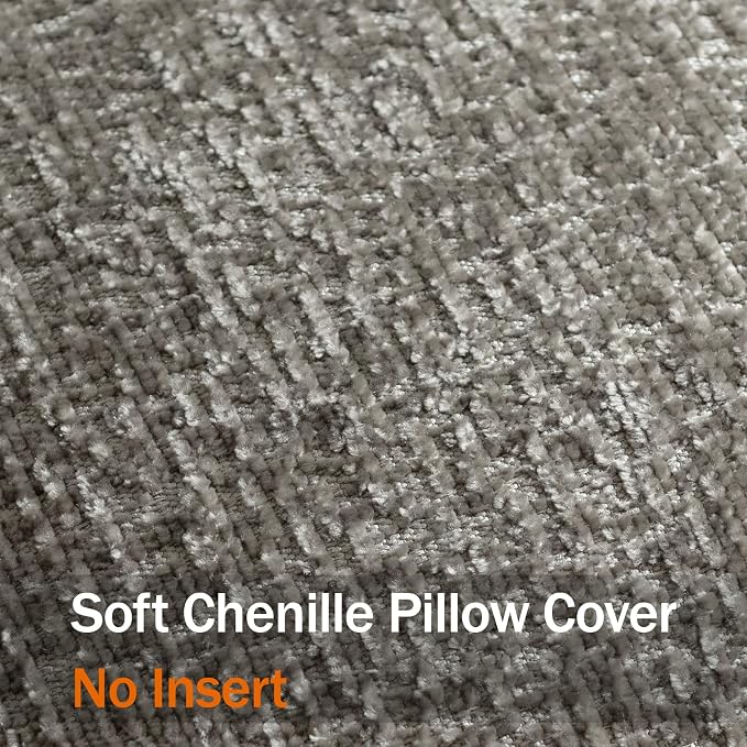 DEZENE Pack of 2 Grey Euro Shams Pillow Covers 26x26 Cozy Soft Chenille Decorative Throw Pillow Covers Accent Vintage Square Couch Pillow Covers for Home Decor Bed Sofa Living Room