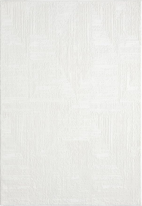 Amy Modern Abstract Area Rug for Living Room, 5x7 Contemporary Textured Geometric Cream Neutral Rug, Stain Resistant Non-Shedding Carpet for Bedroom, Dining Room or Kitchen (5' x 7', Cream)
