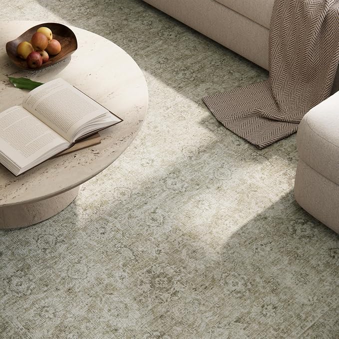Washable Rugs for Living Room: 5x7 Area Rugs for Bedroom Ultra Soft Non-Slip Stain Resistant Vintage Boho Large Carpet for High-Traffic Dining Room - Farmhouse Decor