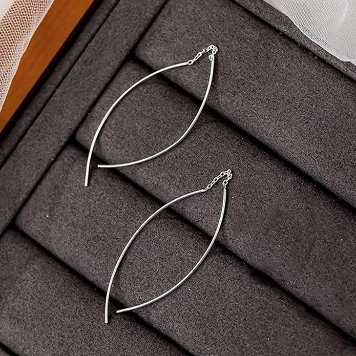 925 Sterling Silver Dainty Hard Wire Threader Dangle Earrings for Women 14k Gold Plated Tassel Threader Pull Through Long Half Hoop Earring Wedding Bridal Birthday Jewelry Gifts