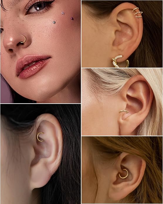 COCHARM 14K Solid Gold 18g/16g Nose Rings 16G Septum Rings Yellow Gold Tragus Helix Cartilage Conch Earring Hoops 18 Gauge Piercing Hoop