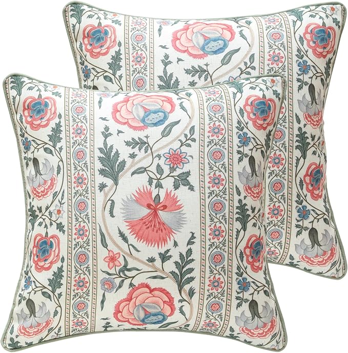 ISAENNE Designer Linen Throw Pillow Cover,Set of 2,18"x18"-Daffy B | Vintage French Elegant Square Pillow Cover,Concealed Zipper Design,Floral Pattern,Sofa,Bedroom,Living Room,Lounge Chairs