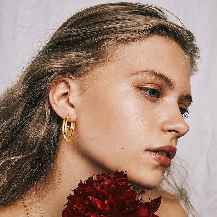 Stainless Steel Chunky Hoop Earrings For Women, Minimalist and Chic, Black/Gold Plated, Round Hoops Earrings Hypoallergenic, Size: 30mm/40mm/60mm/80mm, Come with Box