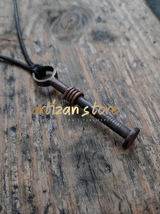 ARTIZANSTORE Iron Jewelry Pendant Necklace – Hand Forged Rustic Iron Pendant, Handmade Blacksmith Jewelry Necklace for Men & Women