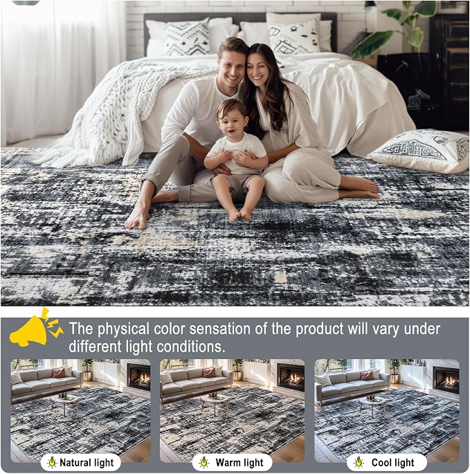 6x9 Area Rugs for Living Room - Washable Rug Modern Abstract Soft Large Neutral Non-Slip Carpet Indoor Floor Thin Carpets for Bedroom Dining Room Farmhouse Nursery Home Office Black Gold