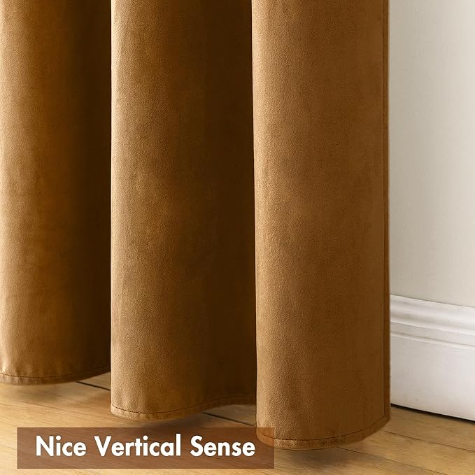 MIULEE Golden Brown Blackout Velvet Curtains Drapes 63 Inch Long 52"x63" | Luxurious Bedroom Living Room Decor, Room Darkening, Thermal Insulated, Rod Pocket Design, Super Soft Fabric