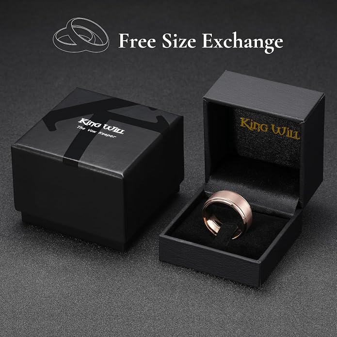King Will Classic Tungsten Wedding Band for Men, 6/7/8/9/10mm Widths, Polished Finish Step Edge Matte Rings Comfort Fit
