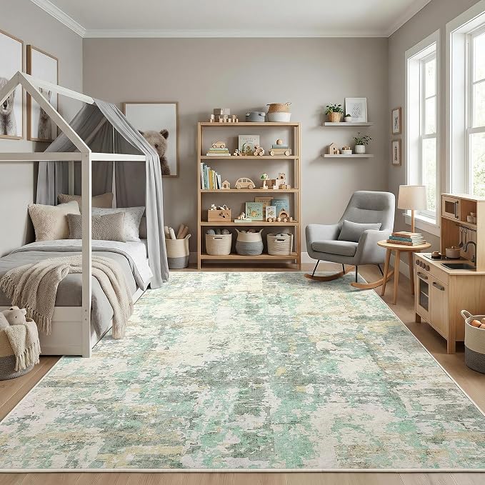 GarveeHome 9x12 Abstract Area Rug Neutral Washable Living Room Bedroom Rug | Soft Low Pile Non Slip Accent Rug for Living Room, Dining Room, Modern Neutral Beige Indoor Carpet