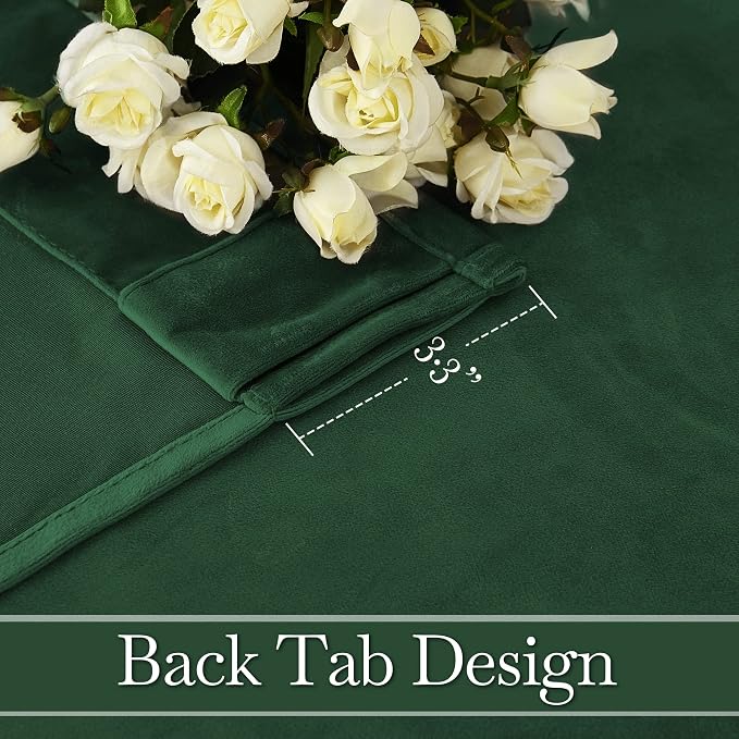 RYB HOME Hunter Green Velvet Curtains for Bedroom Living Room, Thermal Insulated Privacy UV Heat Blocking Luxurious Soft Rod Pocket Back Tab Drapes for Nursery, 42" W x 63" L, 2 Panels