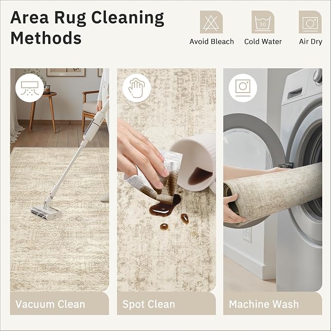 Soalmost Runner Rug 2'6" x 12' Washable Non-Slip Runner Rugs for Kitchen Bathroom Laundry Room Vintage Ultra Thin Runners for Hallway Entryway Beige