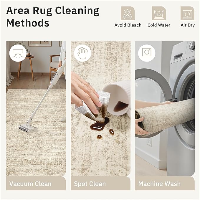 Soalmost Runner Rug 2'x10' Washable Non-Slip Runner Rugs for Kitchen Bathroom Laundry Room Beige Vintage Floor Carpet Runners for Hallway Entryway