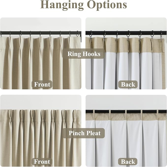 WEST LAKE Sand Pinch Pleated Full Blackout Curtain Panels for Bedroom | 95 Inches Length French Pleat Linen Blended Room Darkening Drapes,Modern Living Room Window Treatment,40"Wx95"Lx2