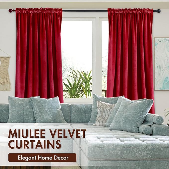 MIULEE Red Blackout Velvet Curtains Drapes 84 Inch Long 52"x84" Bedroom | Luxurious Bedroom Living Room Decor, Room Darkening, Thermal Insulated, Rod Pocket Design, Super Soft Fabric