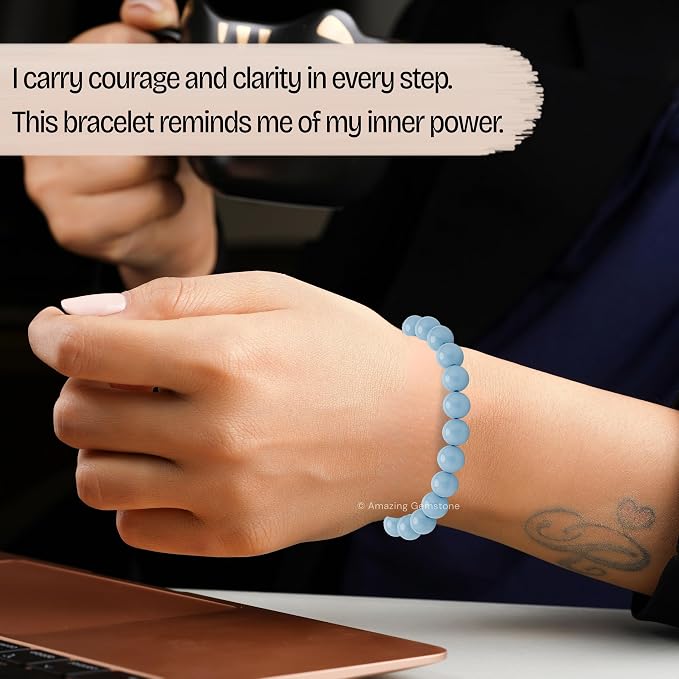 Amazing Gemstone Angelite Bracelet for Women Men's Gifts - Protection Healing Crystal Bracelet - 8mm Gemstone Beaded Adjustable Bracelet Pulseras para Hombres Mujer Stocking Stuffers