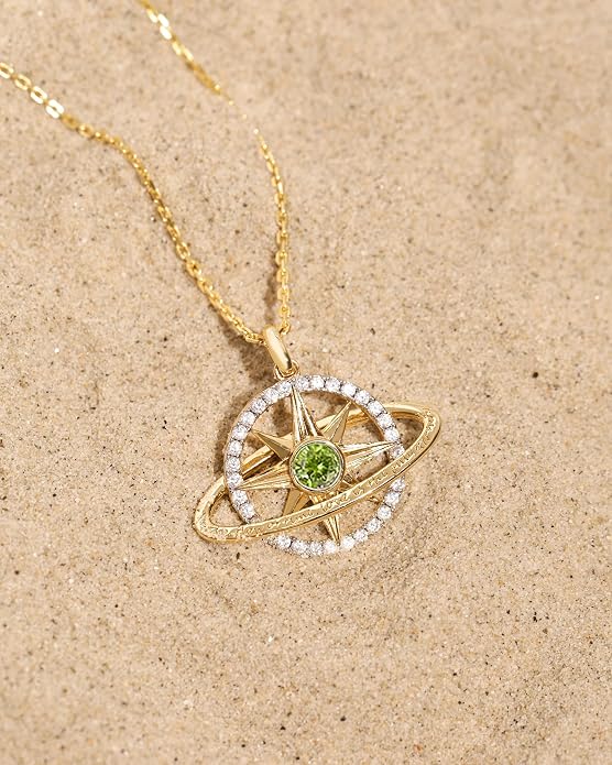 FANCIME Stellar Promise Birthstone Necklace for Women White Gold Plated Sterling Silver Planet Star Pendant Fine Jewelry Anniversary Birthday Mothers Day Gifts for Women Wife Friend Her