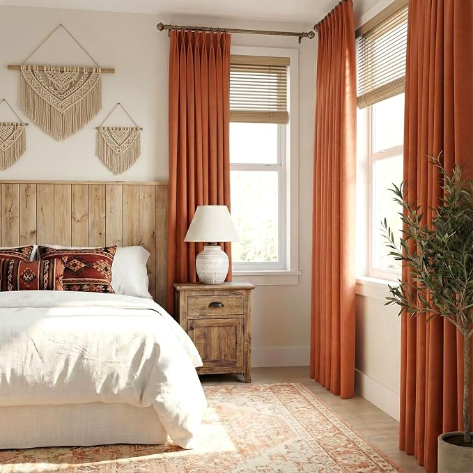 CAPALOCA Pinch Pleated Curtains Blackout, Linen Blackout Curtains 95 inches Long 2 Panels Set for Bedroom, Thermal Insulated Pinch Pleated Drapes for Living Room, 40" W x 95" L (Pack of 2), Orange