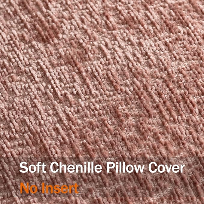 DEZENE Pack of 2 Dusty Pink Decorative Throw Pillow Covers 24x24 Cozy Soft Chenille Accent Vintage Square Couch Pillow Covers for Home Decor Bed Sofa Living Room