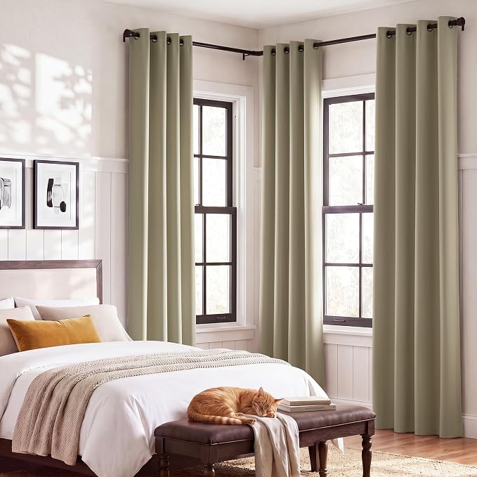 NICETOWN 100% Blackout Curtain Panels 84 inch Long for Living Room, Cocoa Eggnog, 2 Panels, Thermal Insulated Farmhouse Blackout Window Drapes for Bedroom