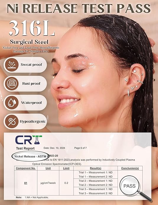 ORAZIO 16G/18G/20G Flat Back Earrings for Women Threadless 316L Surgical Steel Stud Hoop Earrings Push in Nose Studs Hypoallergenic Cartilage Earring Stacks Labret Helix Tragus Conch Piercing Jewelry