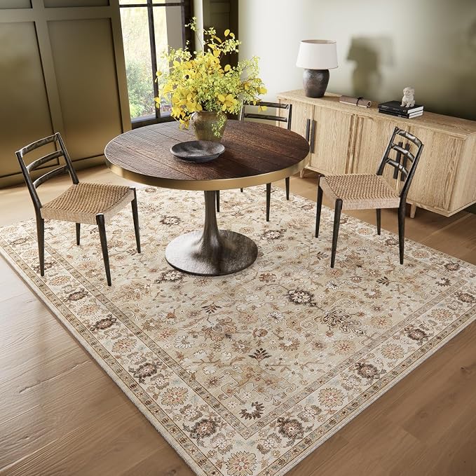 Washable Rugs for Living Room: 6x9 Area Rugs for Bedroom Ultra Soft Non-Slip Stain Resistant Vintage Boho Large Carpet for High-Traffic Dining Room - Farmhouse Decor