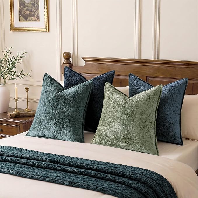 a moment Throw Pillow Covers 20X20 Inch 4 Packs,Soft Velvet Decorative Pillow Cases with 3D Ice Flower,Texture Modern Accent Cushion Covers for Sofa Couch Home Decor Peacock Noir