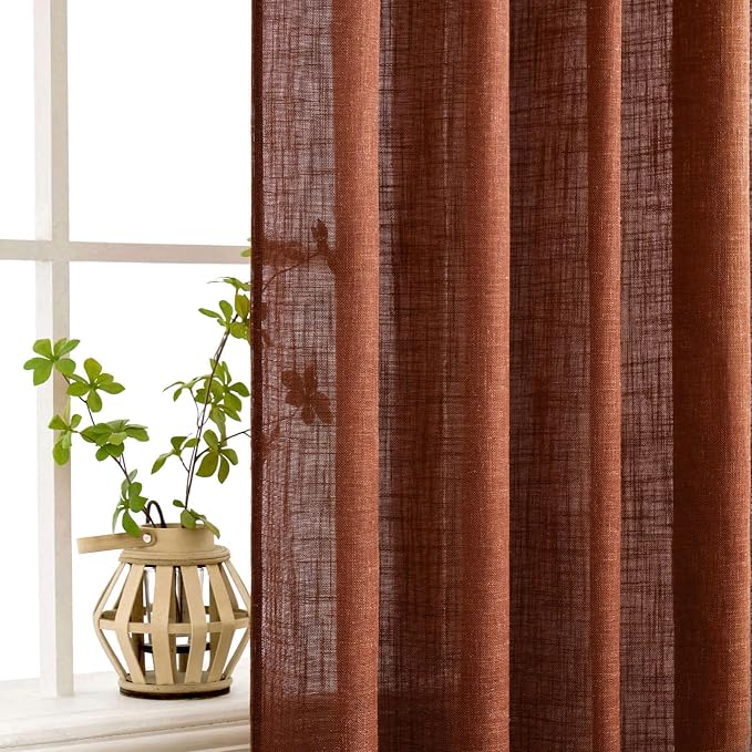 MIULEE Burnt Orange Linen Curtains 90 Inch Length 2 Panels for Bedroom Living Room, Soft Thick Linen Textured Window Drapes Semi Sheer Light Filtering Back Tab Rod Pocket Fall Decor, W37xL90