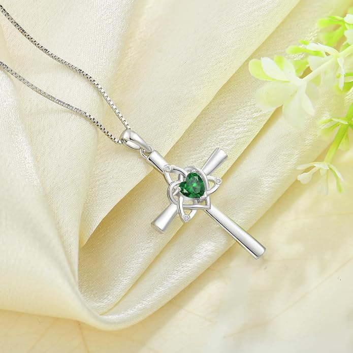 Celtic Cross Necklace 925 Sterling Silver Necklace for Women Birthstone Necklace Jewelry Gifts for Christmas Birthday or Anniversary Birthday