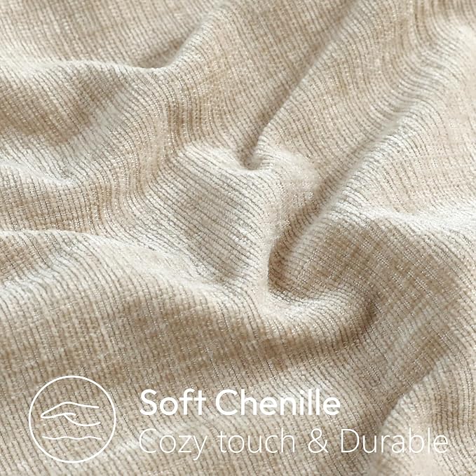 Stellhome Pack of 2 Soft Textured Throw Decorative Pillow Covers Square Accent Solid Chenille Cushion Cover Cozy Farmhouse Pillow Case for Couch Sofa Bedroom Living Room 22x22 Inch, Light Tan