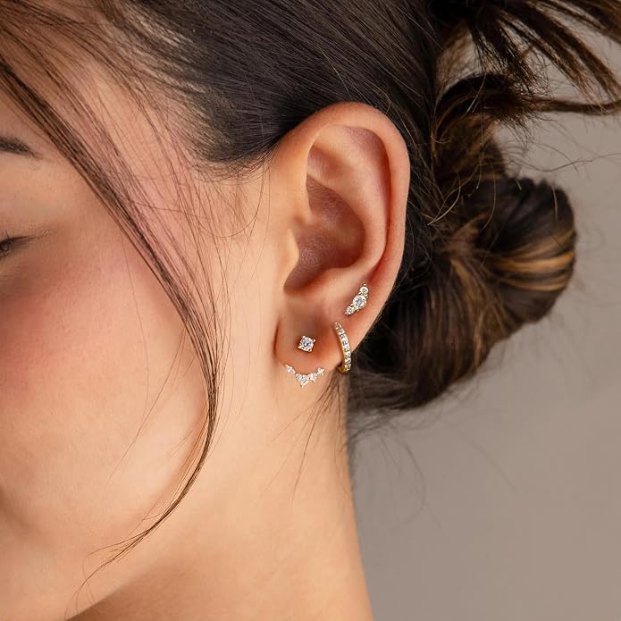 6 Pairs 14K Gold Plated Stud Earrings for Women, Hypoallergenic Cartilage Earrings for Multiple Piercing, Dainty Small Stackable Earrings Set for Jewelry Gift