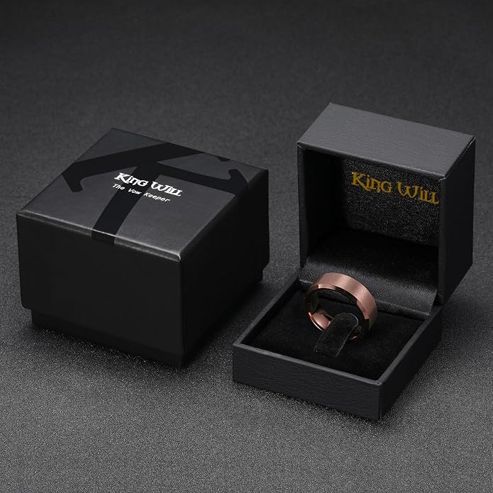 King Will Tungsten Men's Wedding Ring - Available in 6mm to 10mm, Black/Silver, Matte Finish, Beveled Polished Edge, Comfort Fit
