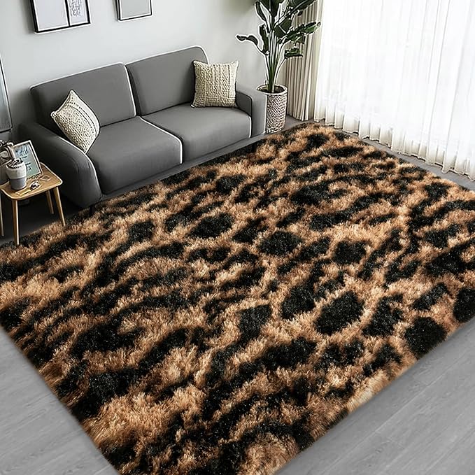 Large Area Rugs for Living Room Bedroom 4x6 Leopard Fluffy Shag Rugs | Ultra Soft Cheetah Shaggy Plush Fuzzy Modern Indoor Throw Floor Carpet for Kids Girls Boys Dorm Nursery Home Decor Aesthetic