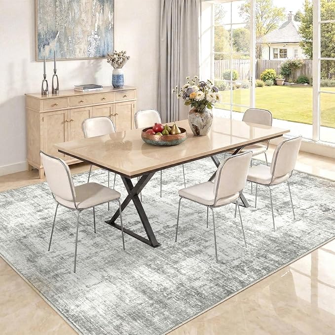 9x12 Area Rugs Washable Living Room Rug-No Slip Soft Carpets Modern Abstract Indoor Floor Stain Resistant Large Carpet for Bedroom Dining Room Farmhouse Nursery Home Office Grey