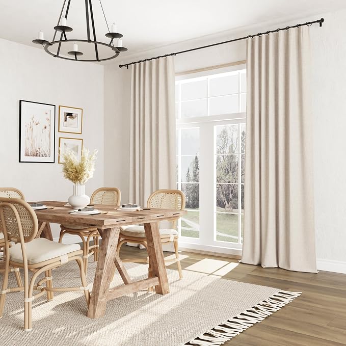 Guken 100% Blackout Linen Curtains for Bedroom 84 inches Long, Thermal Insulated Room Darkening Black Out Drapes for Living Room, Back Tab Rod Pocket 2 Panels Set,Cream Beige,52x84