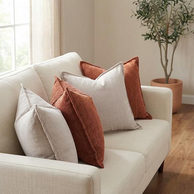 12x20 Inches Throw Pillow Covers Set of 4 Soft Textured Chenille Decorative Cushion Cases for Couch Sofa Bed Modern Farmhouse Neutral Accent Covers with Hidden Zipper Beige Orange