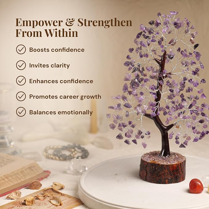 Rose Quartz Crystal Tree of Life 10-12 Inch with Healing Gemstones – Bonsai Quartz Arrangement for Positive Energy, Office Desk Decor, Spiritual Home Decoration & Gifts for Women