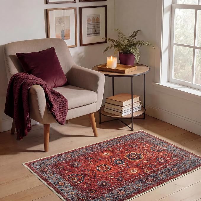 Keen Home Design 2x3 Rug - Machine Washable Entry Rug with Non-Slip Backing, Ideal for Enteryway, Kitchen, Bathroom, Laundry Room - Vintage, Easy Clean, Durable, Low Pile Rug - (2' x 3')