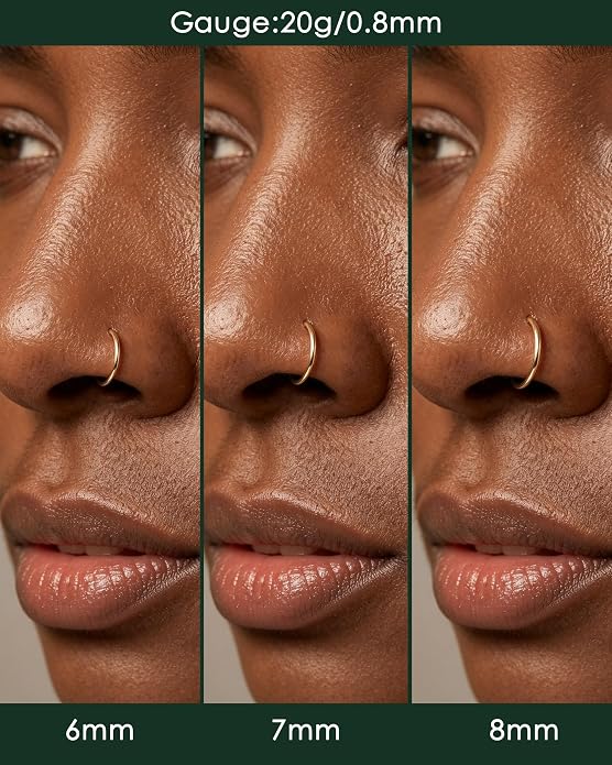 COCHARM 14K Solid Gold 18g/16g Nose Rings 16G Septum Rings Yellow Gold Tragus Helix Cartilage Conch Earring Hoops 18 Gauge Piercing Hoop