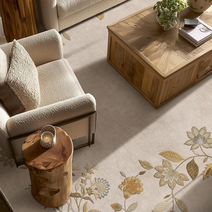 10x12 Area Rugs Living Room: Washable Rug Stain Resistant Non Slip Low Pile Ultra Soft Faux Wool Lightweight Large Rugs for Bedroom Dining Room Under Table Rug Farmhouse Home Office Nursery Indoor